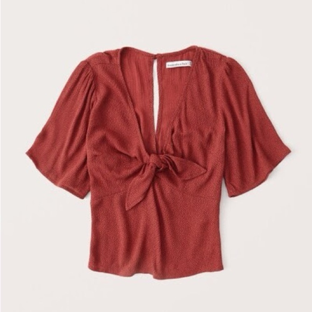 Abercrombie and Fitch - Red with Black Polka Dots Top with Tie front - XS